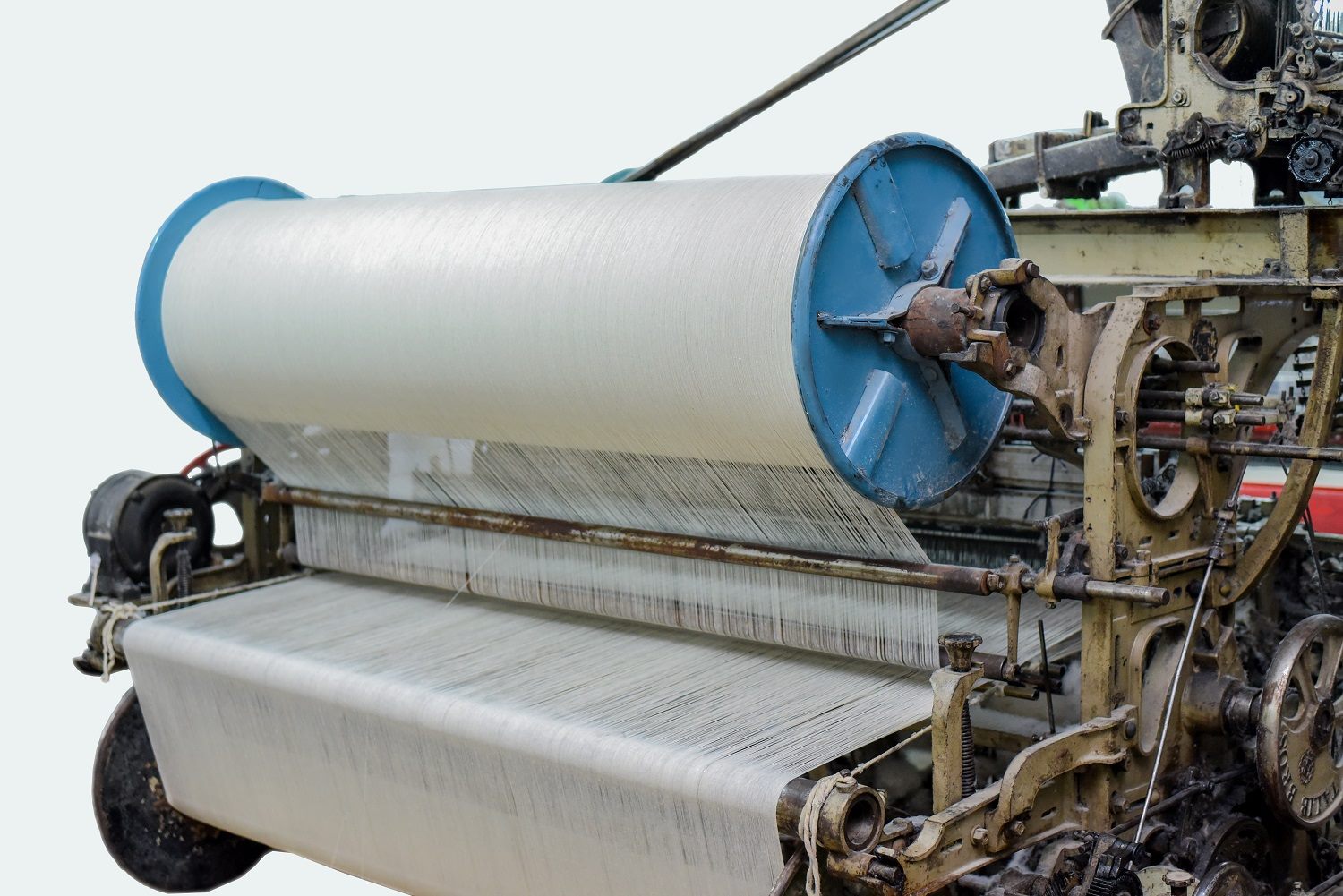 Close-up of an industrial weaving loom